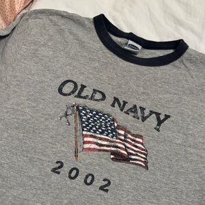 Vintage Old Navy 2002 Flag Ringer T Shirt